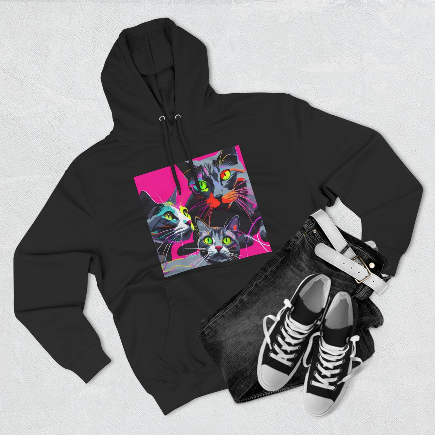 Three Kitties -Panel Fleece Hoodie