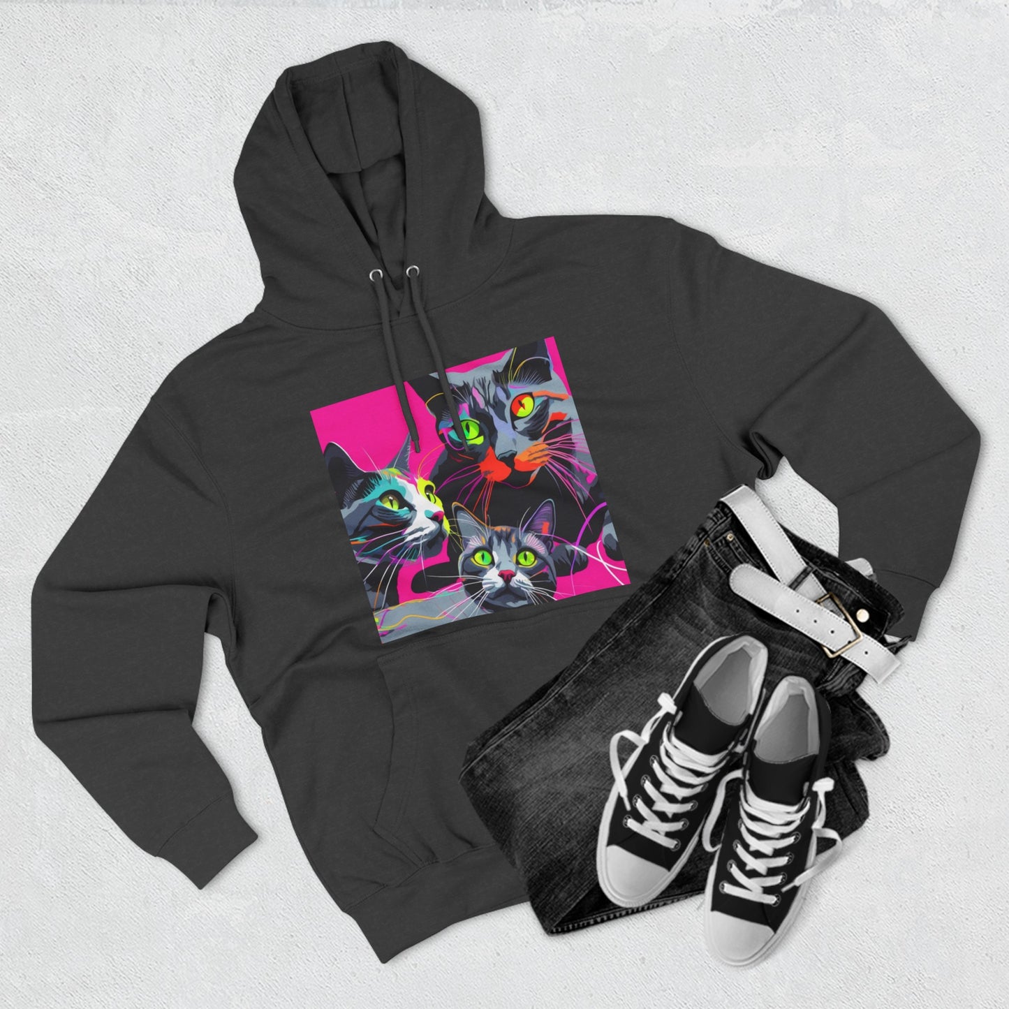 Three Kitties -Panel Fleece Hoodie