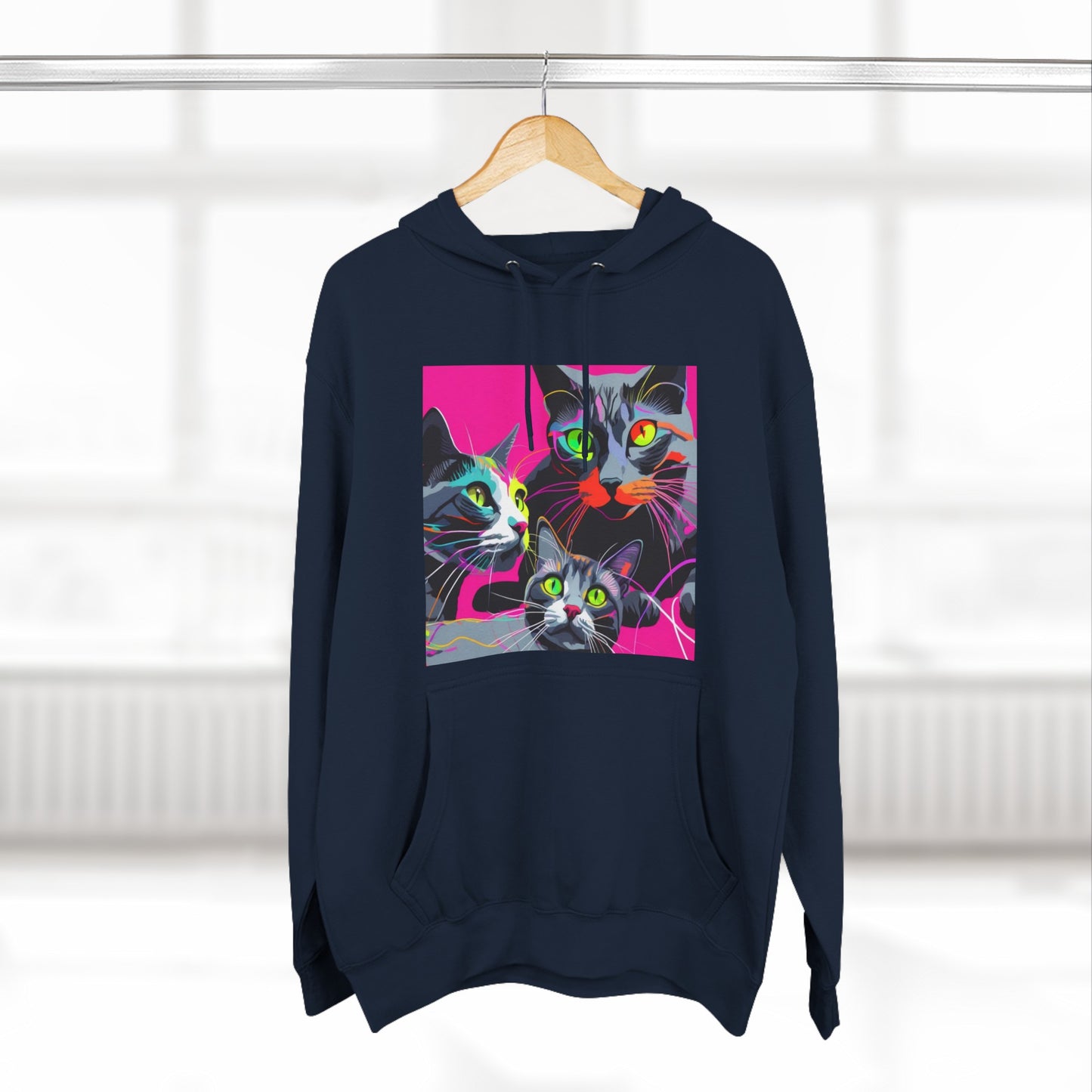 Three Kitties -Panel Fleece Hoodie