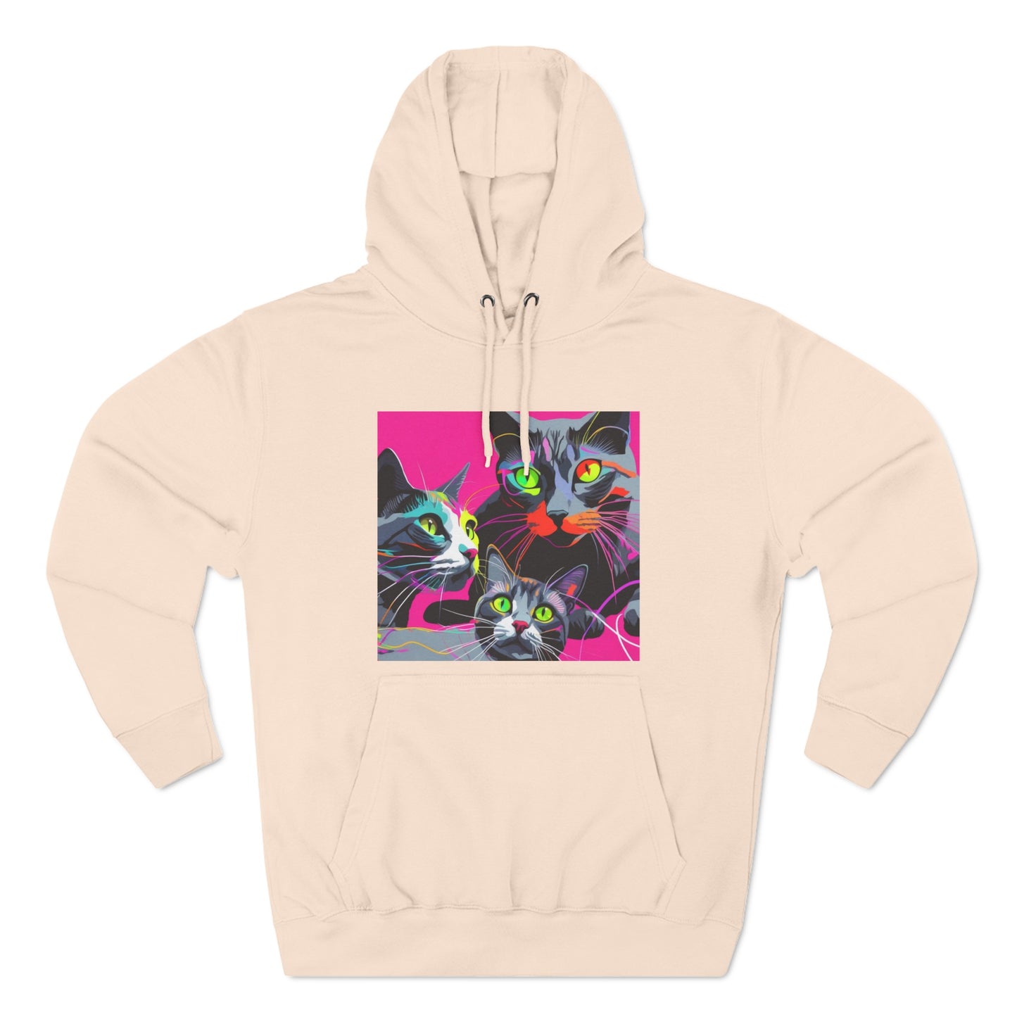 Three Kitties -Panel Fleece Hoodie