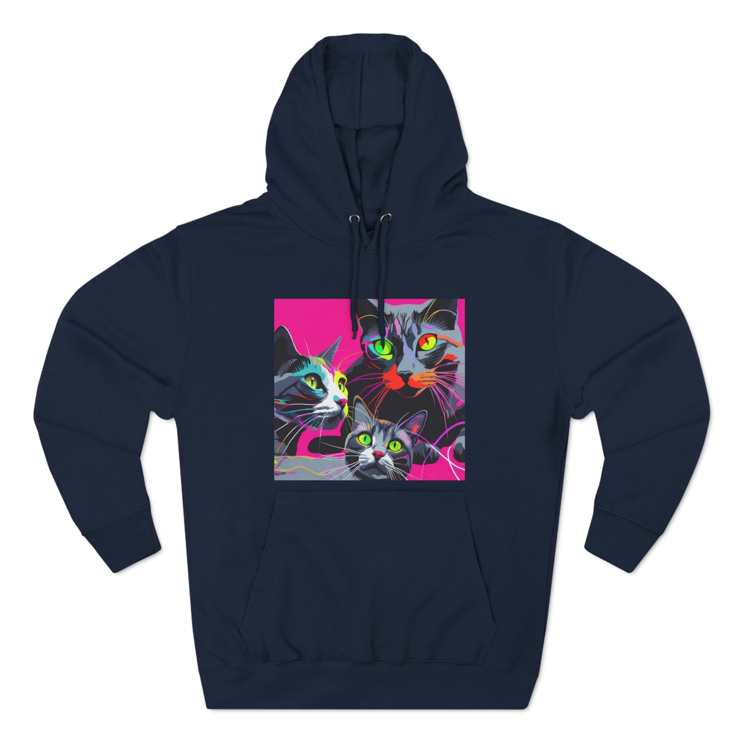 Three Kitties -Panel Fleece Hoodie