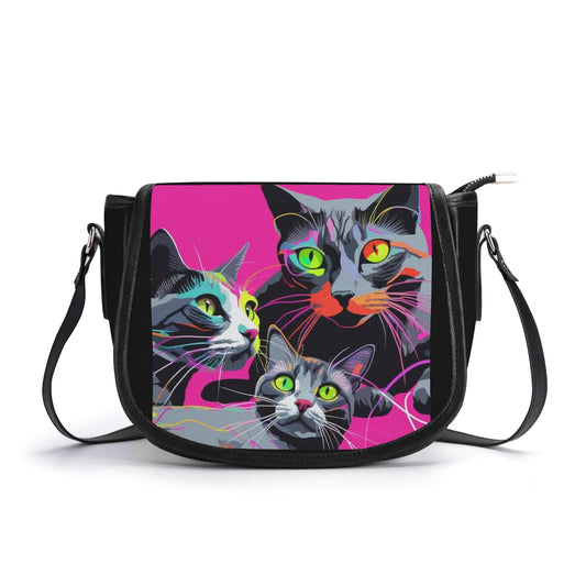 Three Kitties - New Version PU Leather Saddle Bag