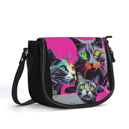 Three Kitties - New Version PU Leather Saddle Bag