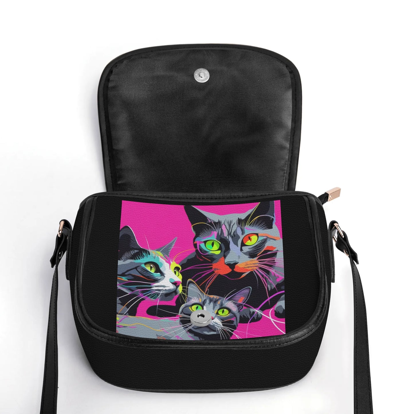 Three Kitties - New Version PU Leather Saddle Bag