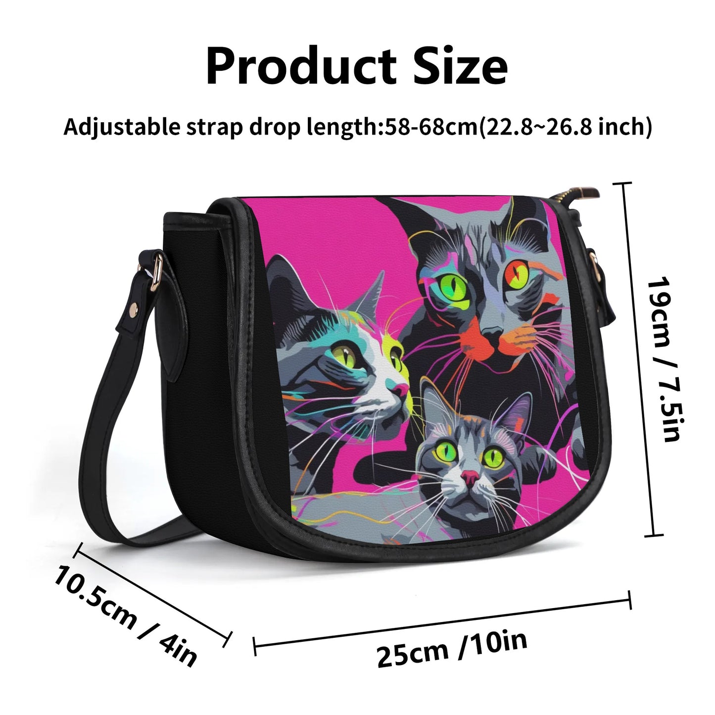 Three Kitties - New Version PU Leather Saddle Bag