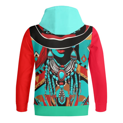 Distracted by Turquoise Adult Full Zip Turtleneck Hoodie Streetwear