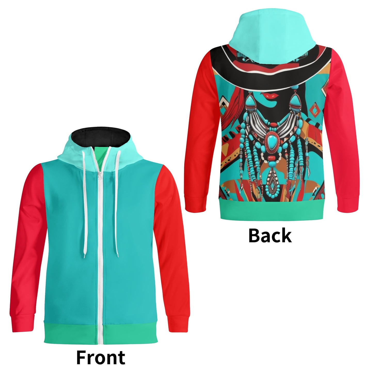 Distracted by Turquoise Adult Full Zip Turtleneck Hoodie Streetwear