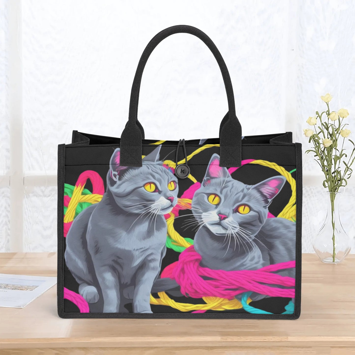 Two Kitties Standard All-Over Print Canvas Tote Bag（2 layers）