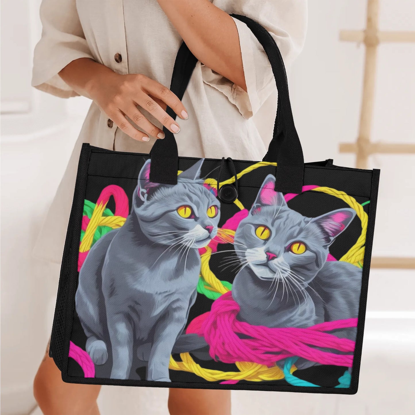 Two Kitties Standard All-Over Print Canvas Tote Bag（2 layers）