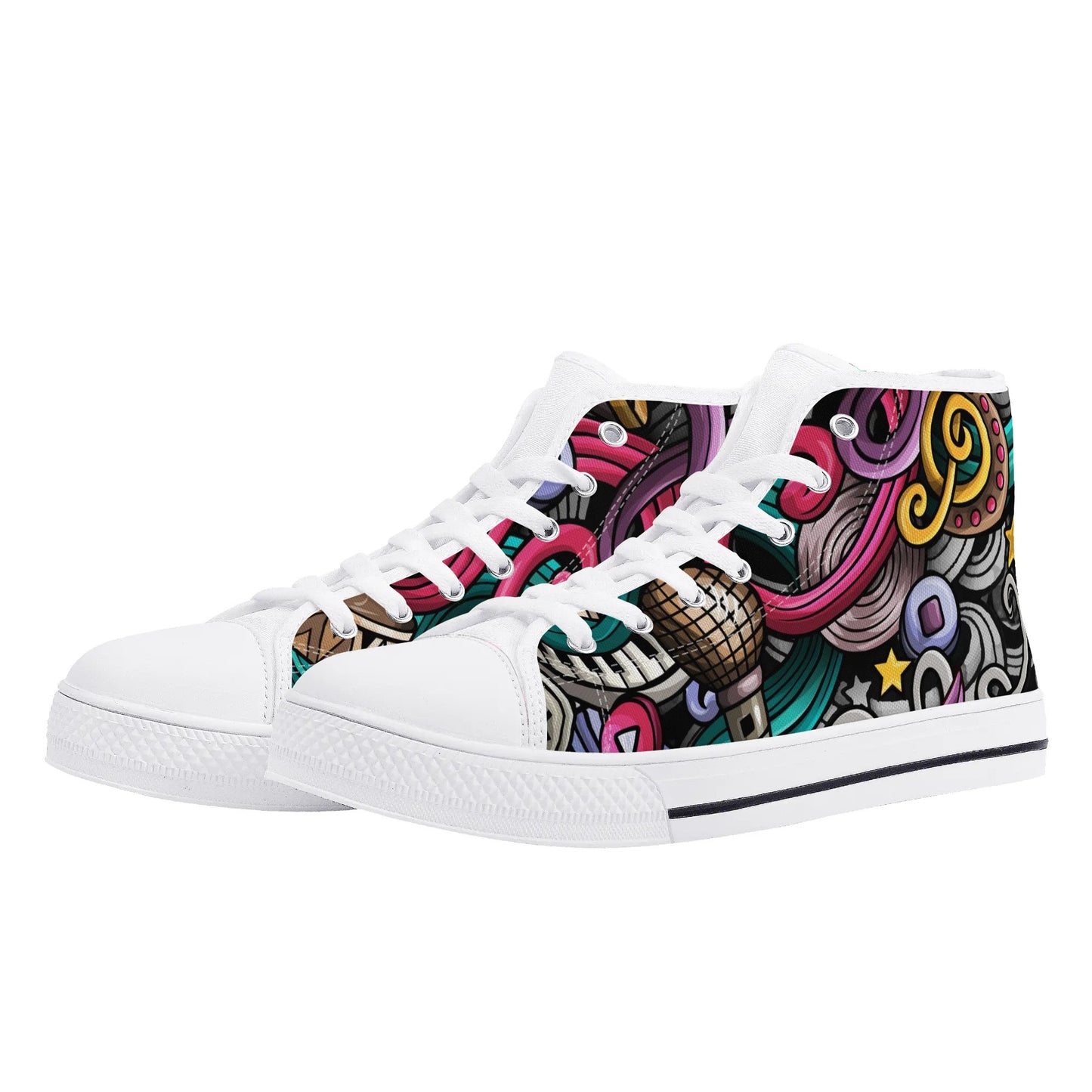 Musical Graffiti - Mens Rubber High Top Canvas Shoes