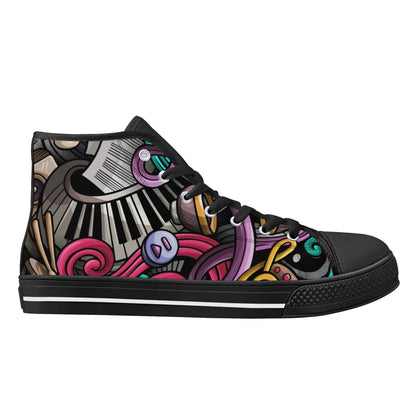 Musical Graffiti - Mens Rubber High Top Canvas Shoes