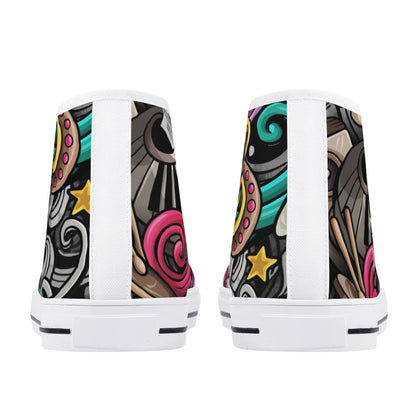 Musical Graffiti - Mens Rubber High Top Canvas Shoes