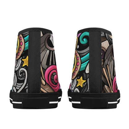 Musical Graffiti - Mens Rubber High Top Canvas Shoes