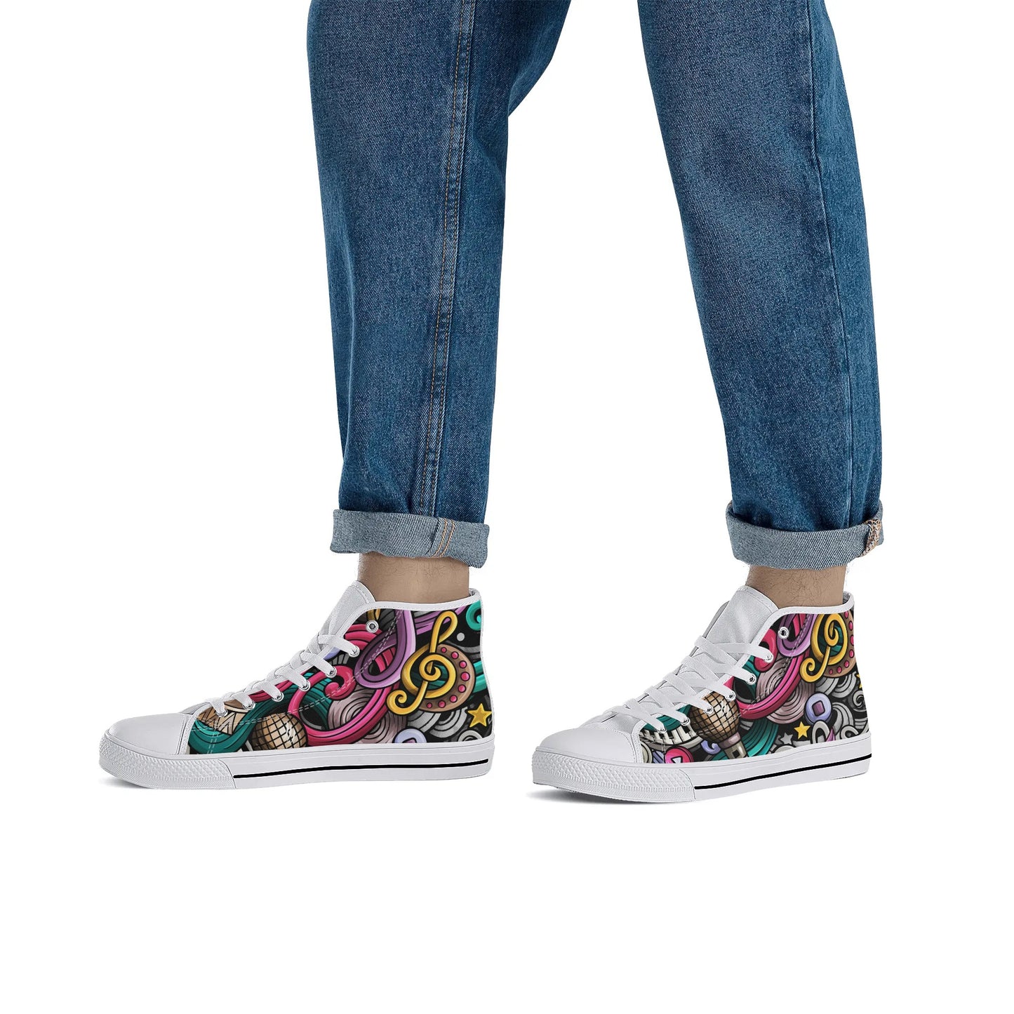 Musical Graffiti - Mens Rubber High Top Canvas Shoes