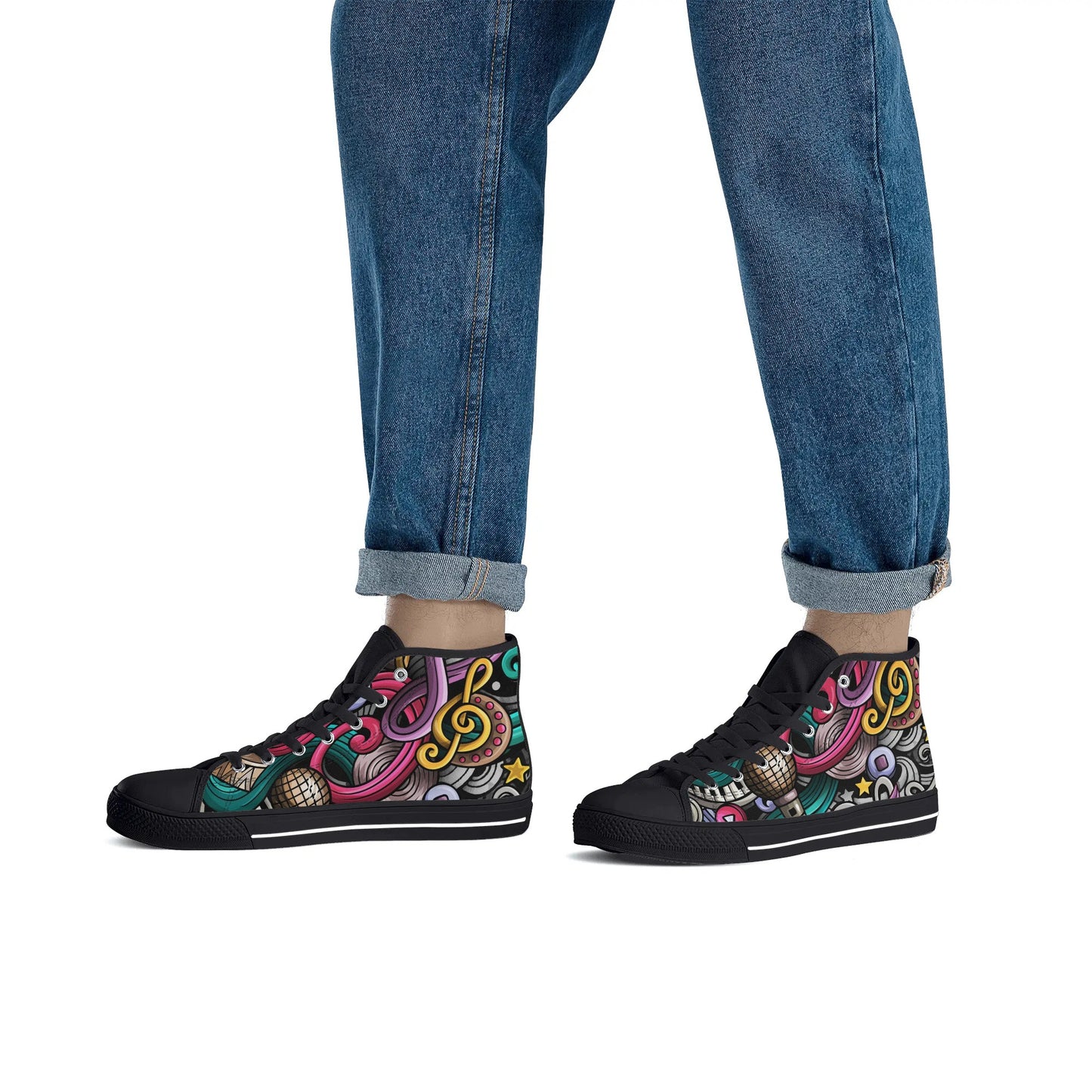 Musical Graffiti - Mens Rubber High Top Canvas Shoes