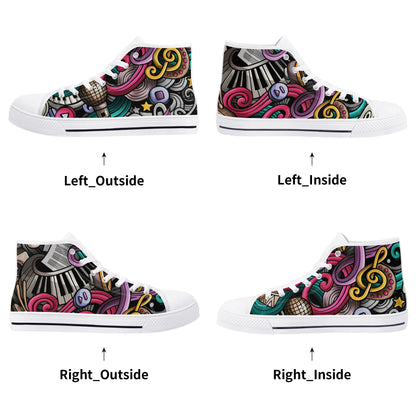 Musical Graffiti - Mens Rubber High Top Canvas Shoes