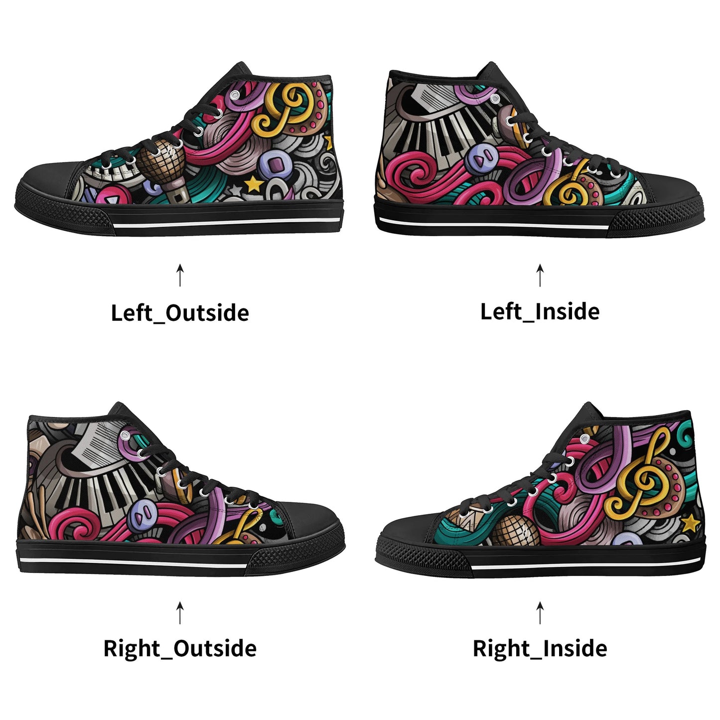 Musical Graffiti - Mens Rubber High Top Canvas Shoes