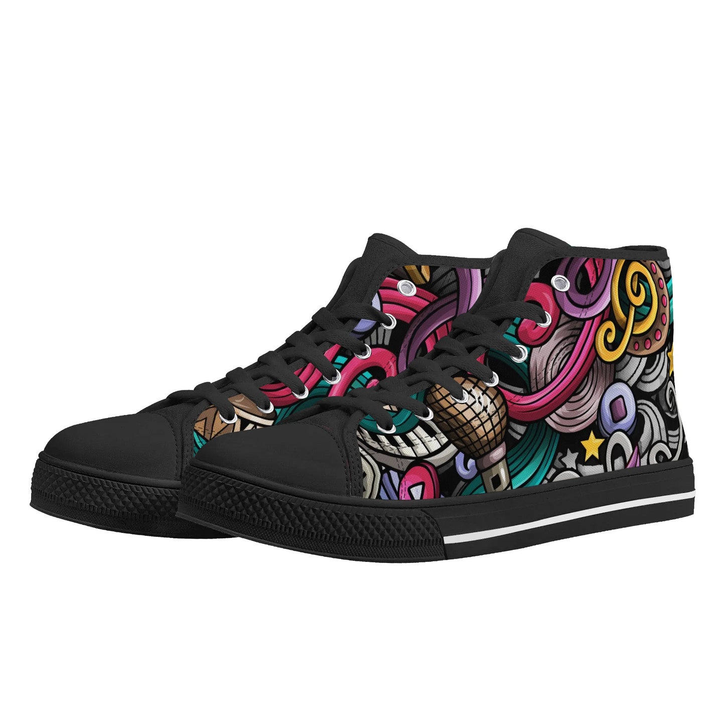 Musical Graffiti - Mens Rubber High Top Canvas Shoes