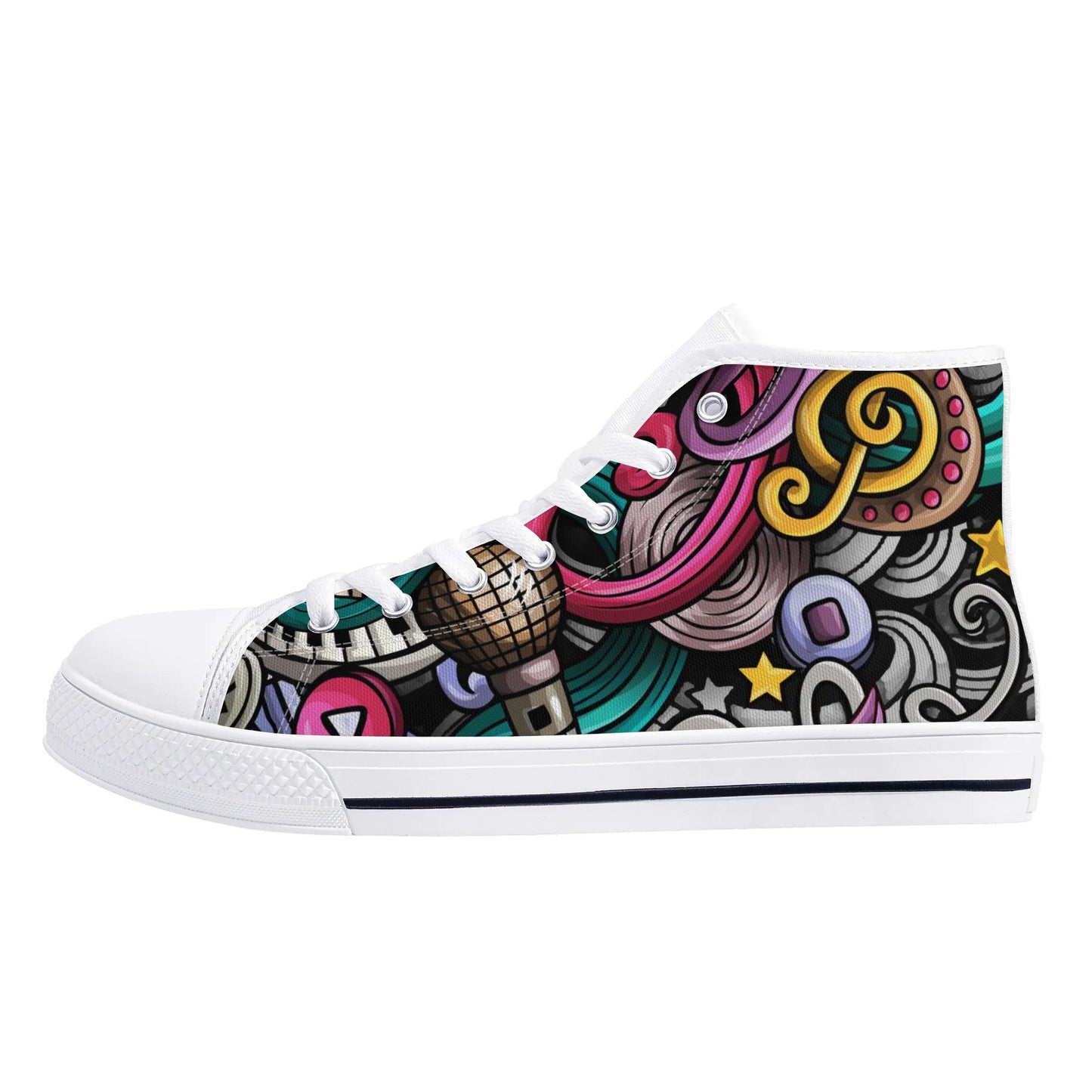 Musical Graffiti - Mens Rubber High Top Canvas Shoes