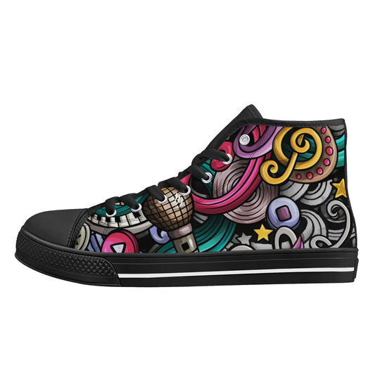 Musical Graffiti - Mens Rubber High Top Canvas Shoes