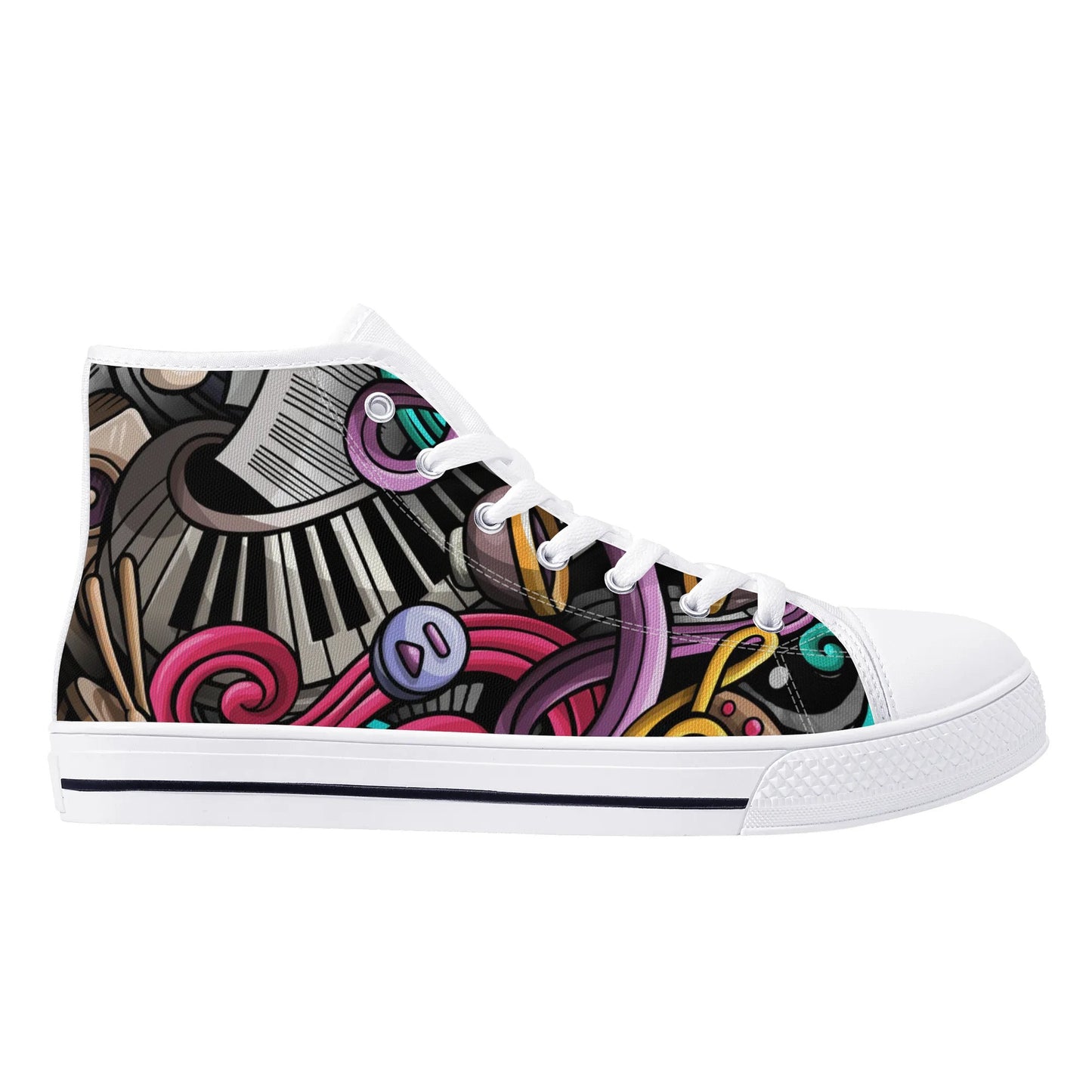 Musical Graffiti - Mens Rubber High Top Canvas Shoes