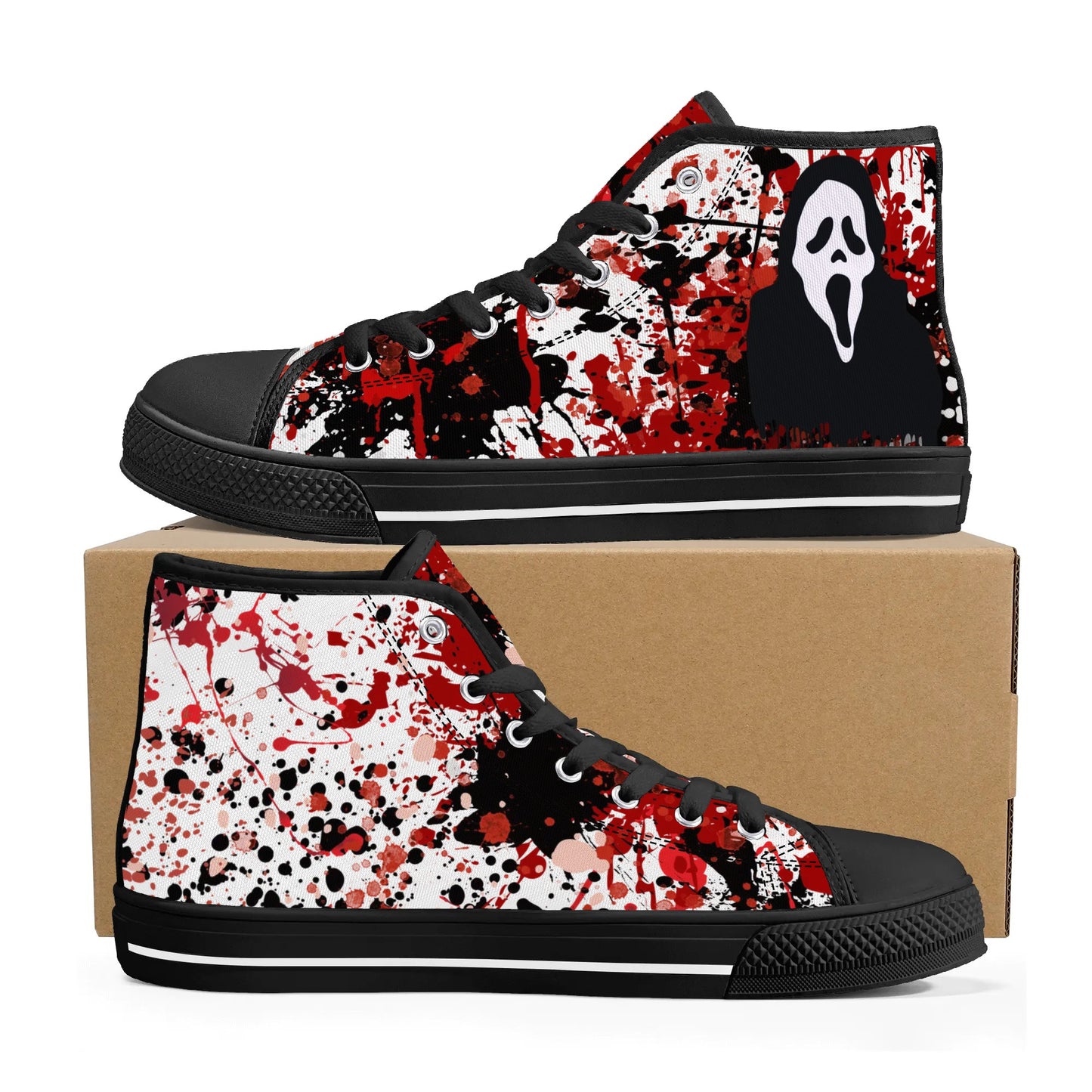 "Halloween", Screaming Ghost Face, Scream- Mens High Top Canvas Shoes