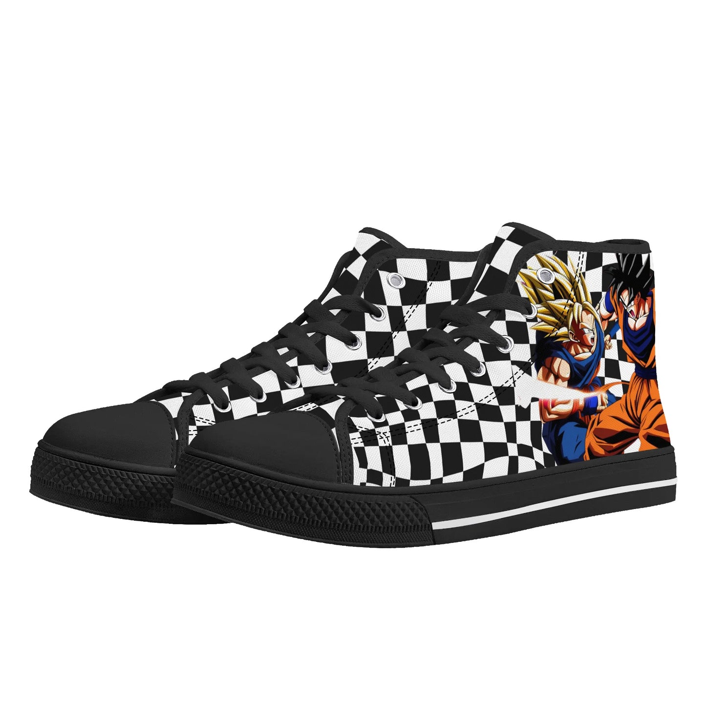 Checkered Anime - Mens High Top Canvas Shoes - Customized Tongue