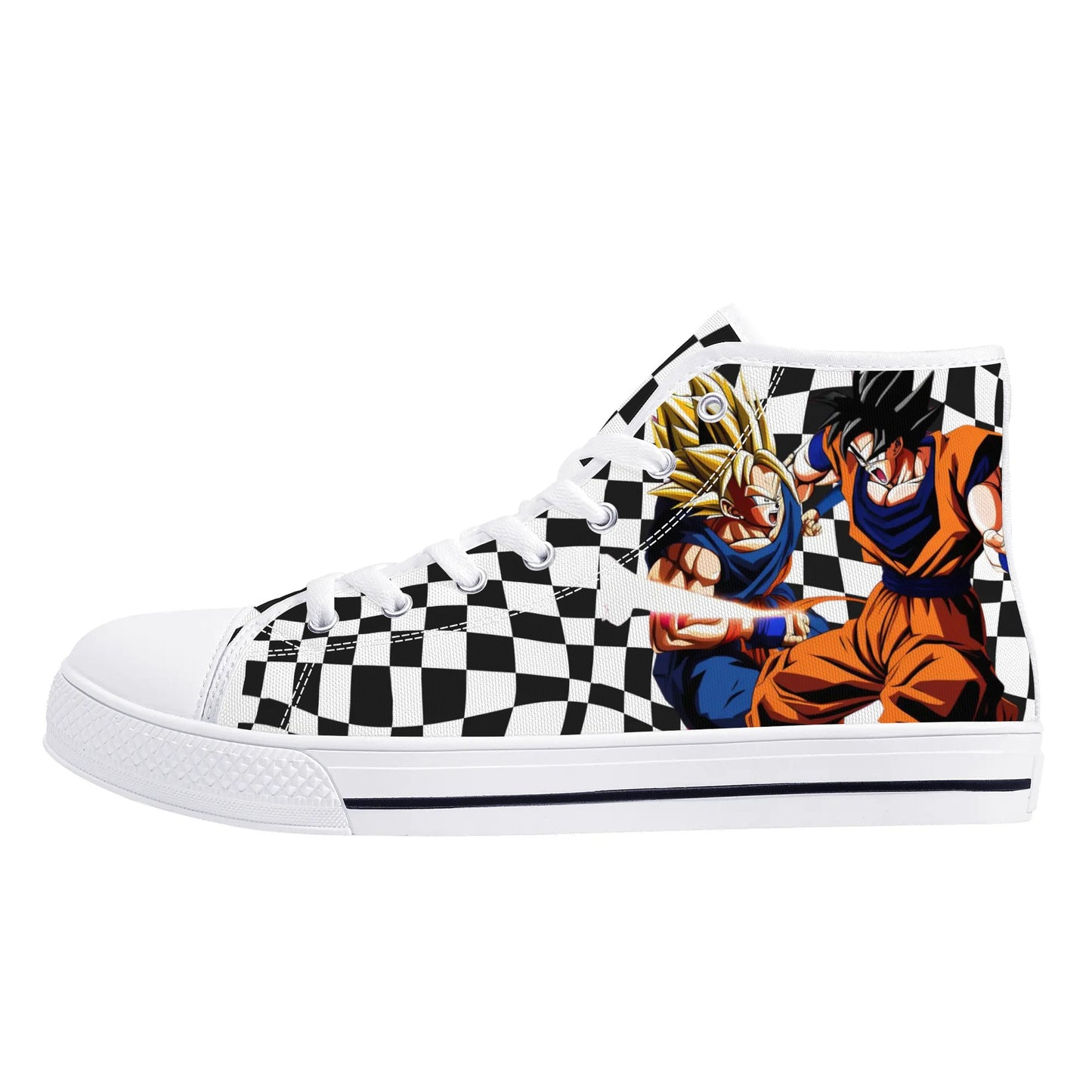 Checkered Anime - Mens High Top Canvas Shoes - Customized Tongue