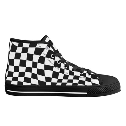 Checkered Anime - Mens High Top Canvas Shoes - Customized Tongue