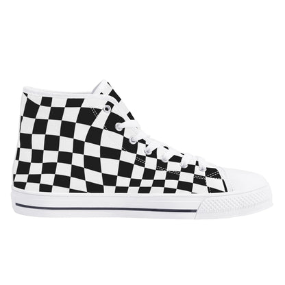 Checkered Anime - Mens High Top Canvas Shoes - Customized Tongue