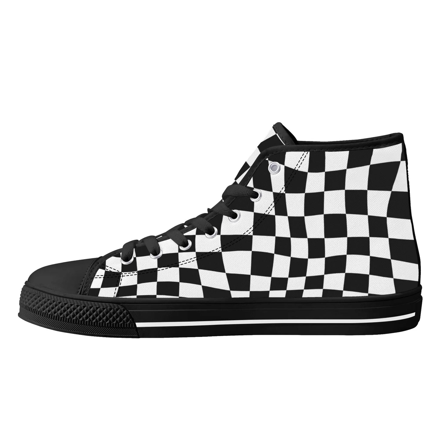 Checkered Anime - Mens High Top Canvas Shoes - Customized Tongue