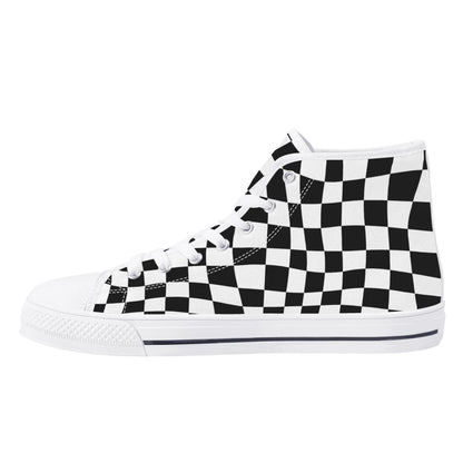 Checkered Anime - Mens High Top Canvas Shoes - Customized Tongue