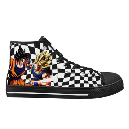 Checkered Anime - Mens High Top Canvas Shoes - Customized Tongue