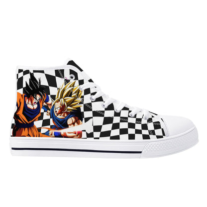 Checkered Anime - Mens High Top Canvas Shoes - Customized Tongue