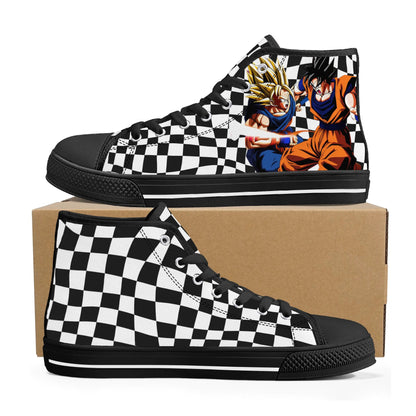 Checkered Anime - Mens High Top Canvas Shoes - Customized Tongue