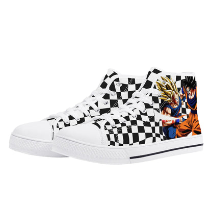 Checkered Anime - Mens High Top Canvas Shoes - Customized Tongue