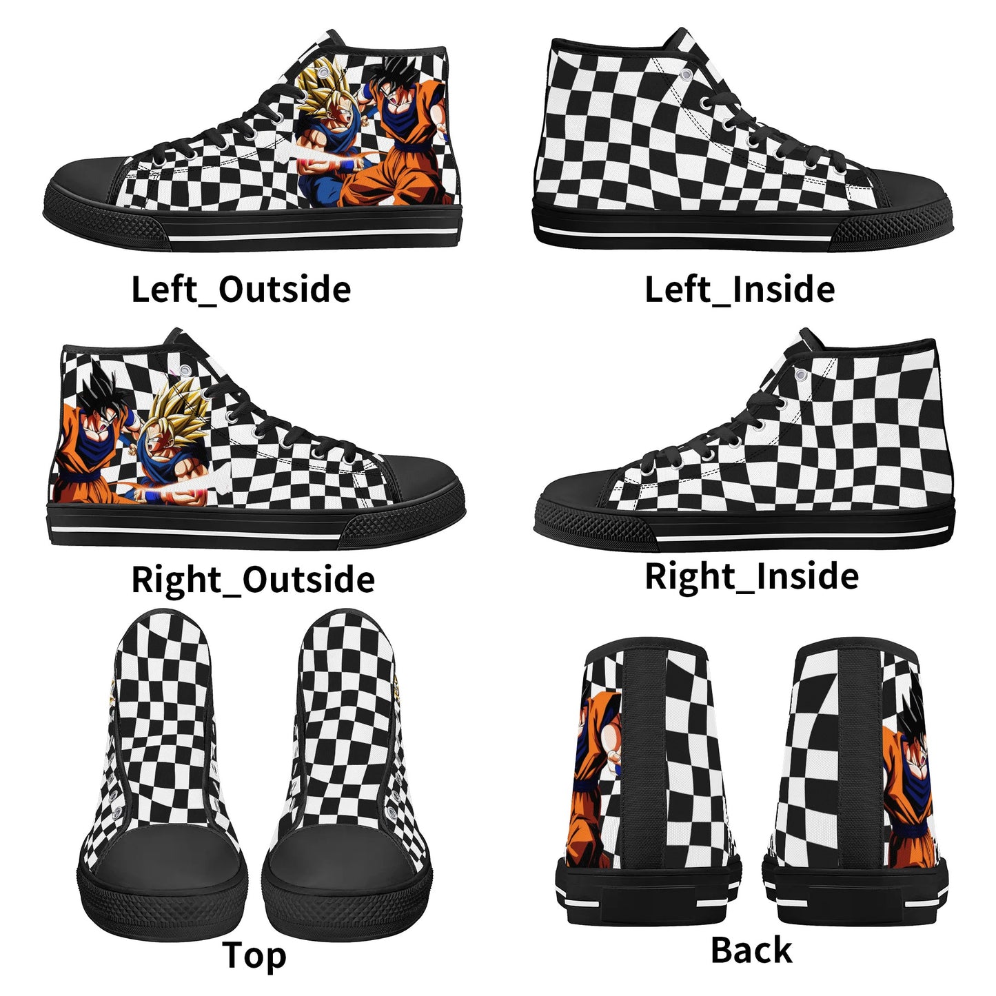 Checkered Anime - Mens High Top Canvas Shoes - Customized Tongue