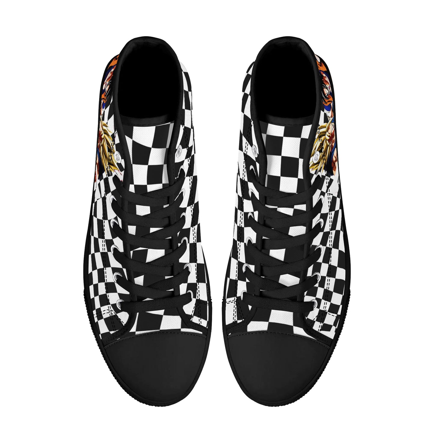 Checkered Anime - Mens High Top Canvas Shoes - Customized Tongue