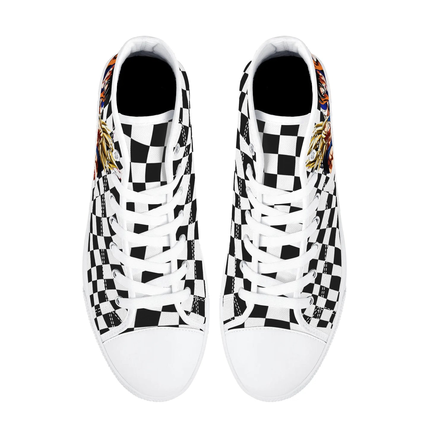 Checkered Anime - Mens High Top Canvas Shoes - Customized Tongue