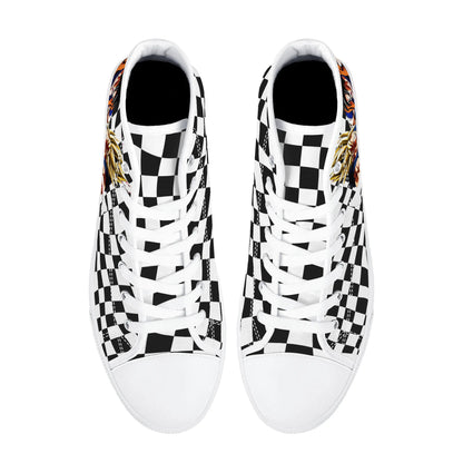 Checkered Anime - Mens High Top Canvas Shoes - Customized Tongue