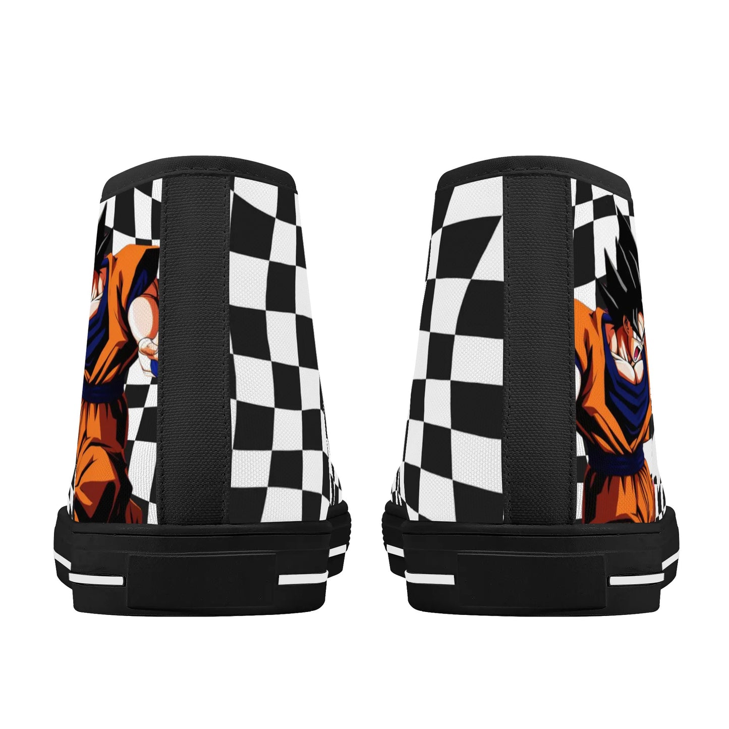 Checkered Anime - Mens High Top Canvas Shoes - Customized Tongue