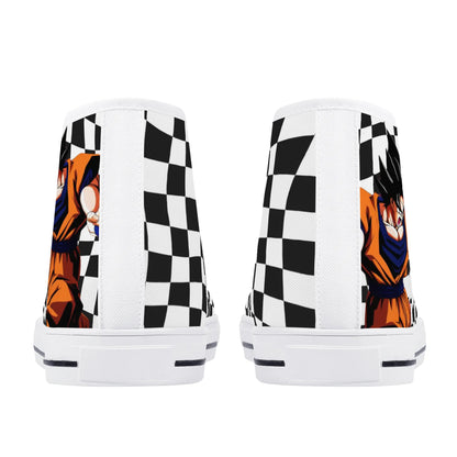 Checkered Anime - Mens High Top Canvas Shoes - Customized Tongue