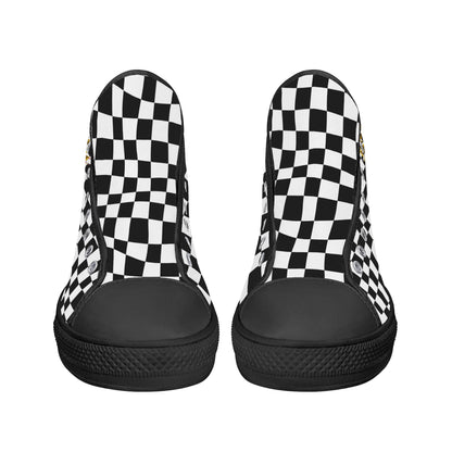 Checkered Anime - Mens High Top Canvas Shoes - Customized Tongue