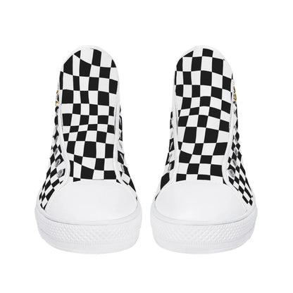 Checkered Anime - Mens High Top Canvas Shoes - Customized Tongue