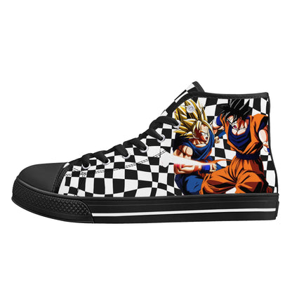 Checkered Anime - Mens High Top Canvas Shoes - Customized Tongue