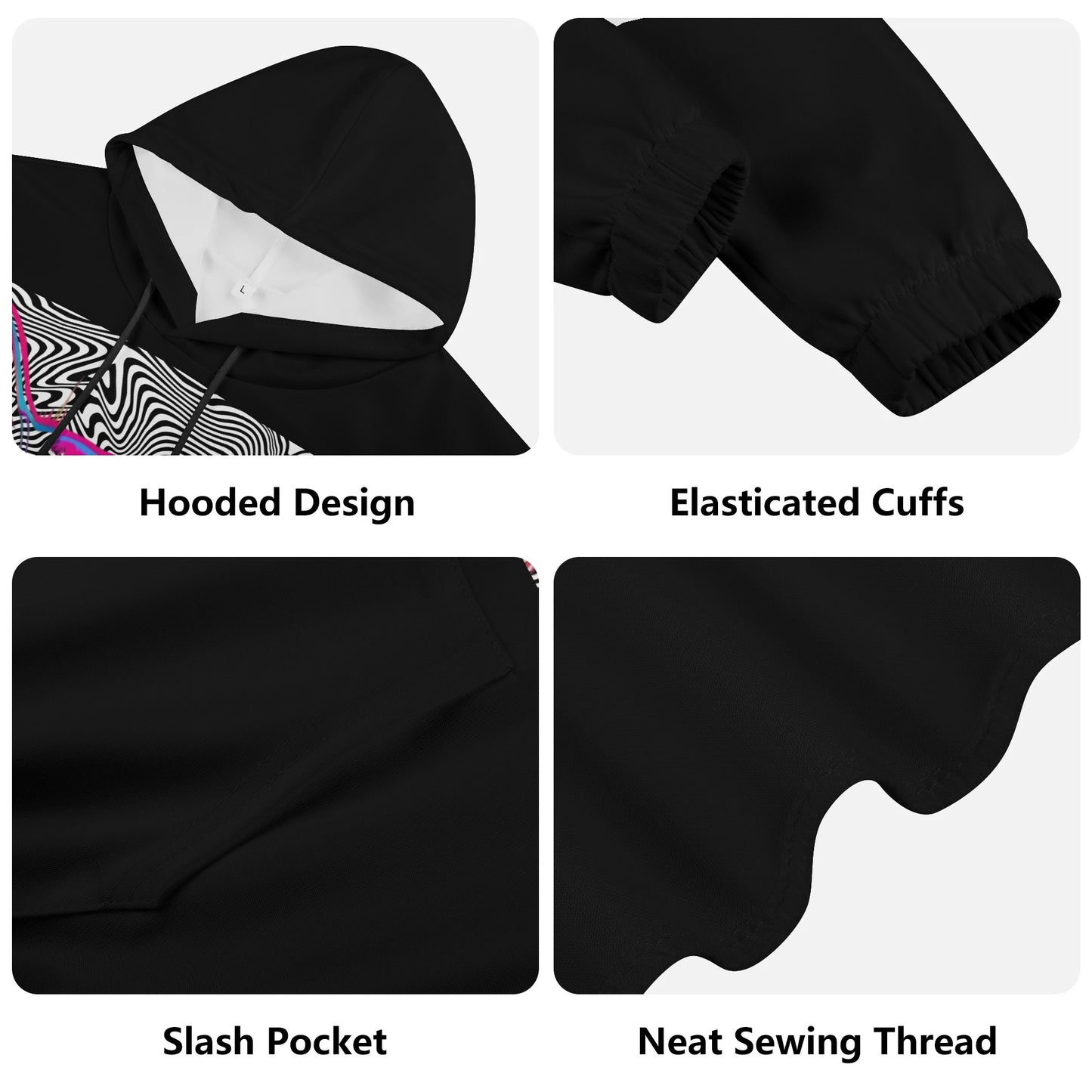 Wicked Whiskers - Black Lightweight All Over Print Hoodie