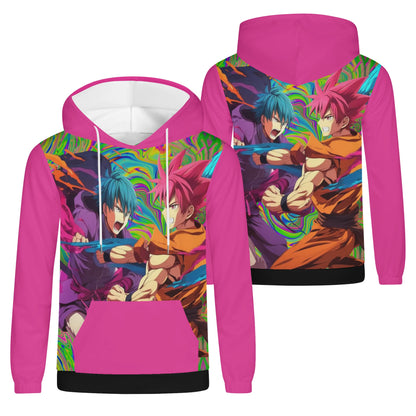 Anime Fighters in Pink Mens Lightweight All Over Print Hoodie (All-Over Pink)