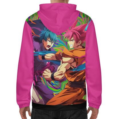 Anime Fighters in Pink Mens Lightweight All Over Print Hoodie (All-Over Pink)