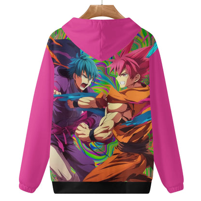 Anime Fighters in Pink Mens Lightweight All Over Print Hoodie (All-Over Pink)