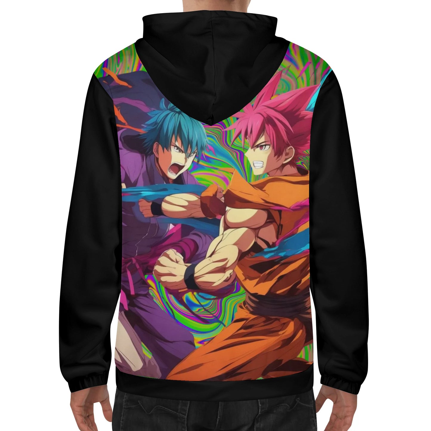 Anime Fighters in Black Lightweight All Over Print Hoodie